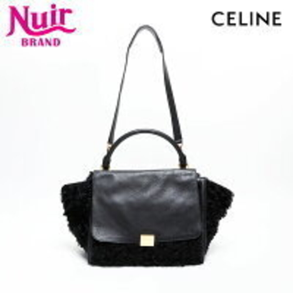 Celine Trapeze Shearling Handbag Black